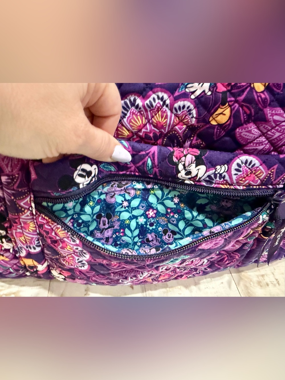 Disney Vera Bradley Mickey & Minnie’s Flirty Floral Large Travel Duffel Bag - Picture 8 of 14